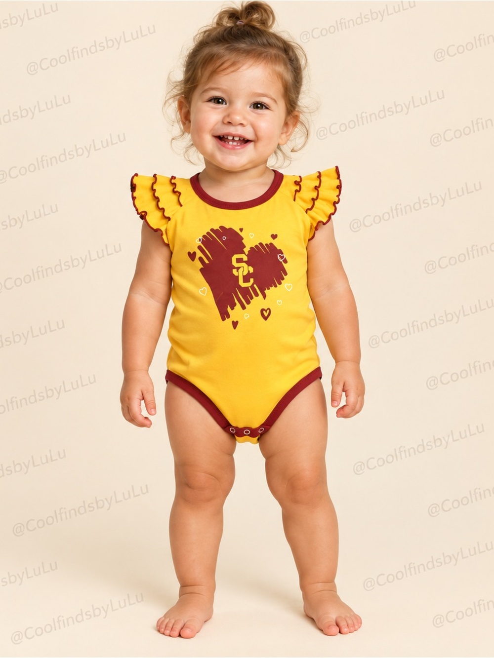 NWOT GEN2 USC Trojans Baby Heart Flutter-Sleeve One-Piece Bodysuit Size 24 Month